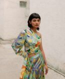 One shoulder tie top with gathered skirt