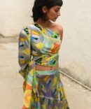 One shoulder tie top with gathered skirt