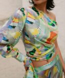 One shoulder tie top with gathered skirt