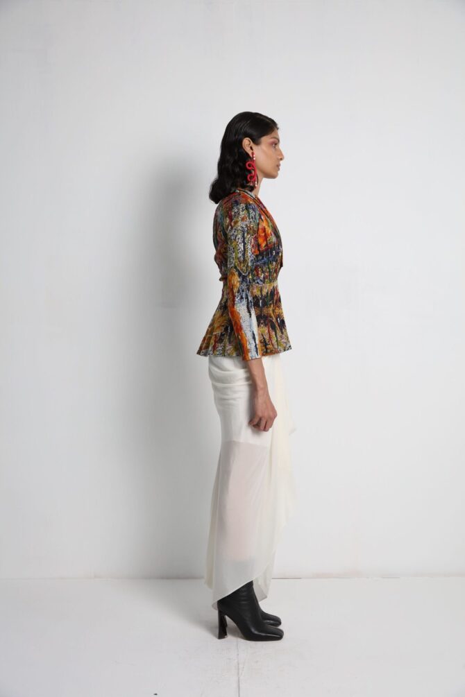 Long Jacket with Draped Skirt and Bralette