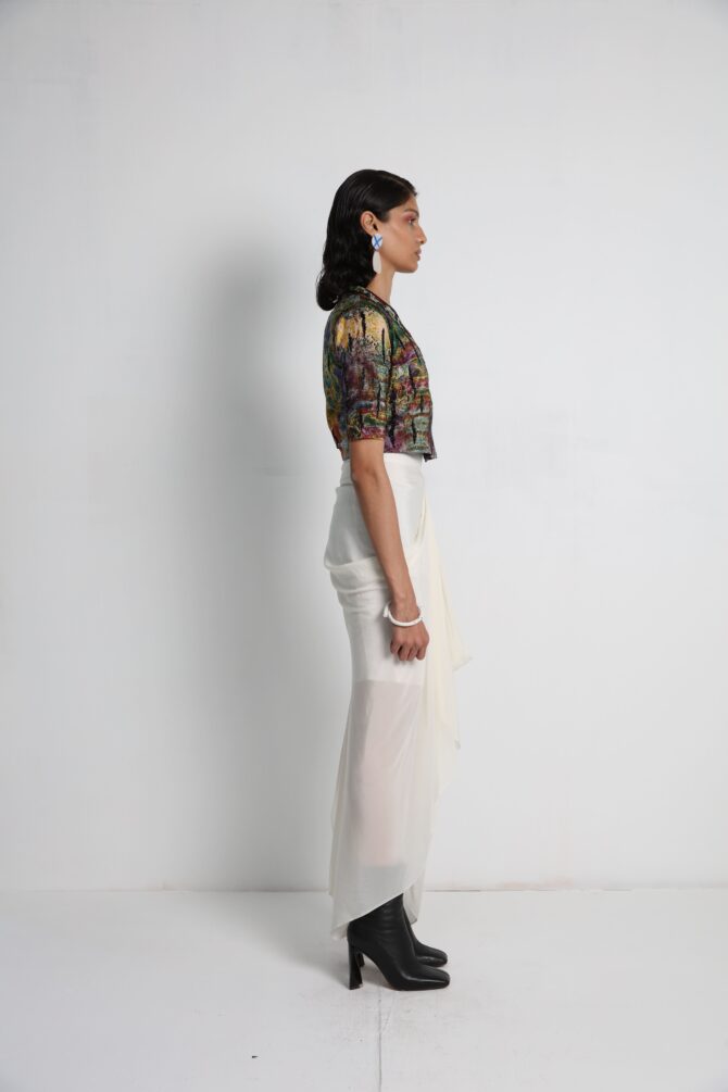 Short Jacket with Draped Skirt and Bralette
