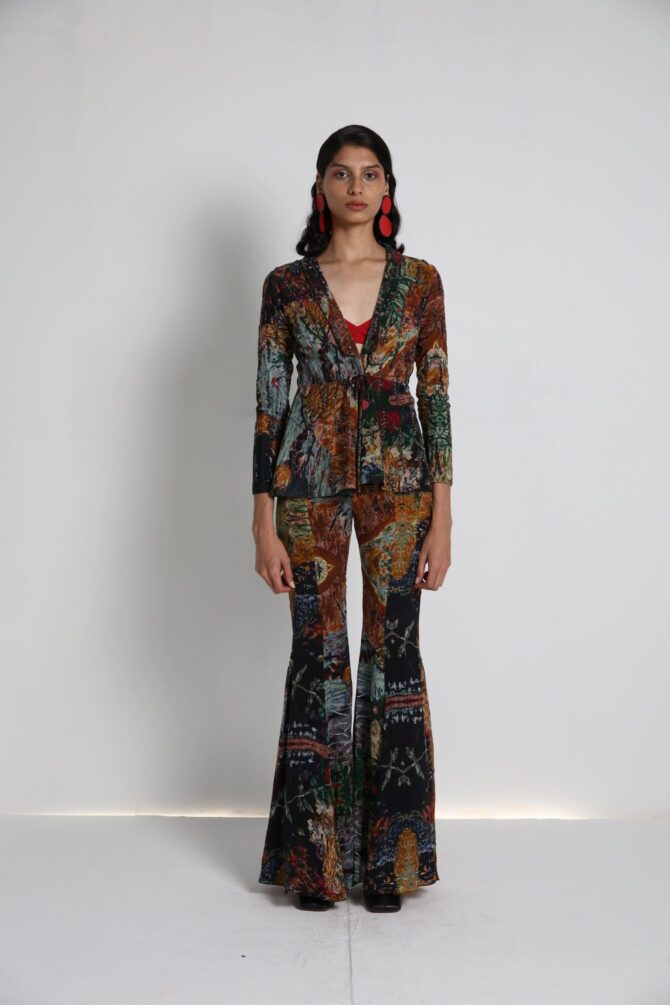 Long Jacket with flared pants and Bralette