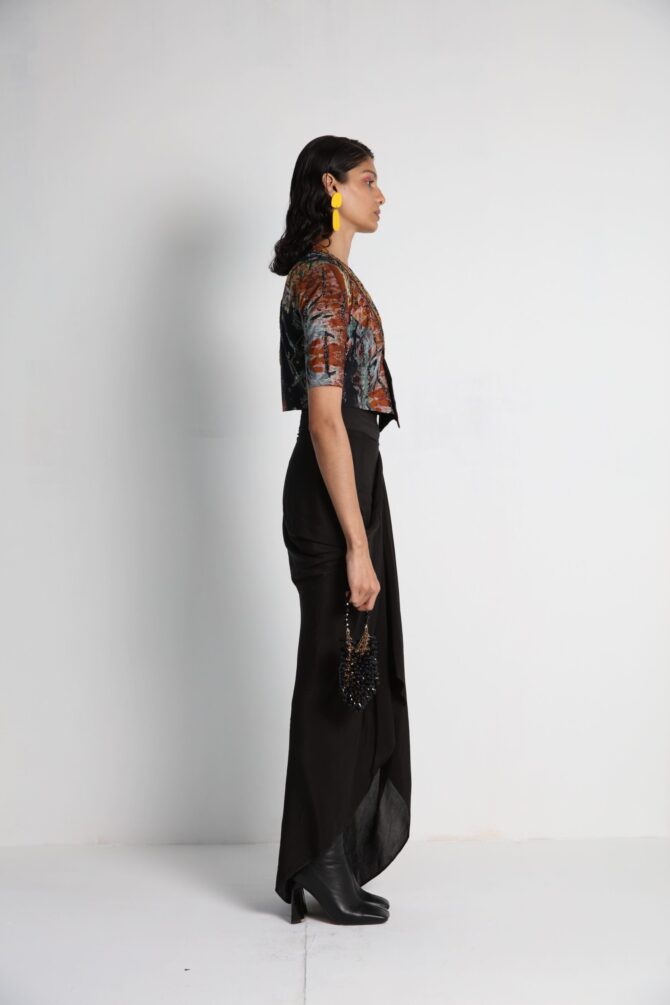 Short Jacket with Draped Skirt and Bralette