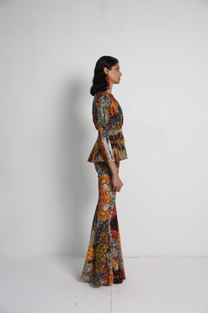 Long Jacket with flared pants and Bralette