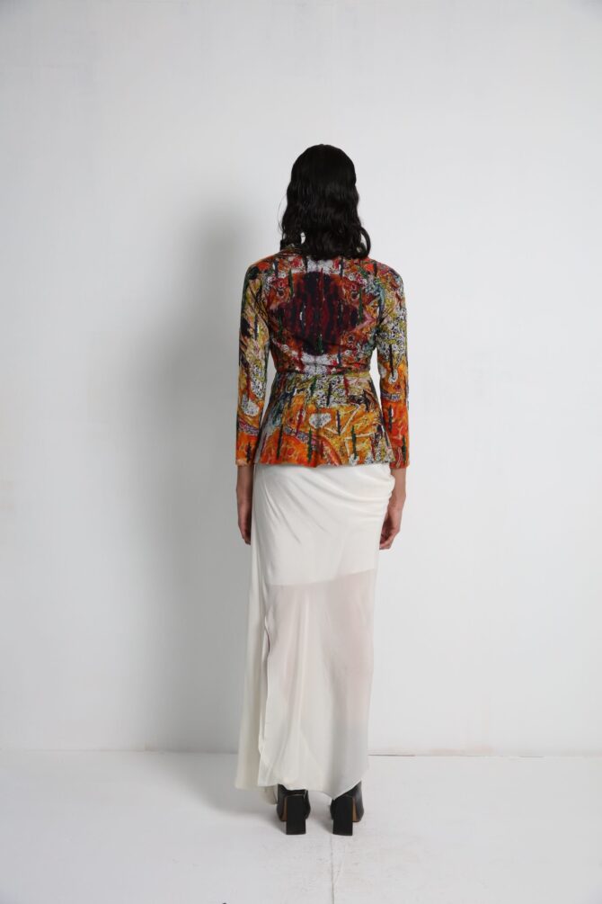 Long Jacket with Draped Skirt and Bralette