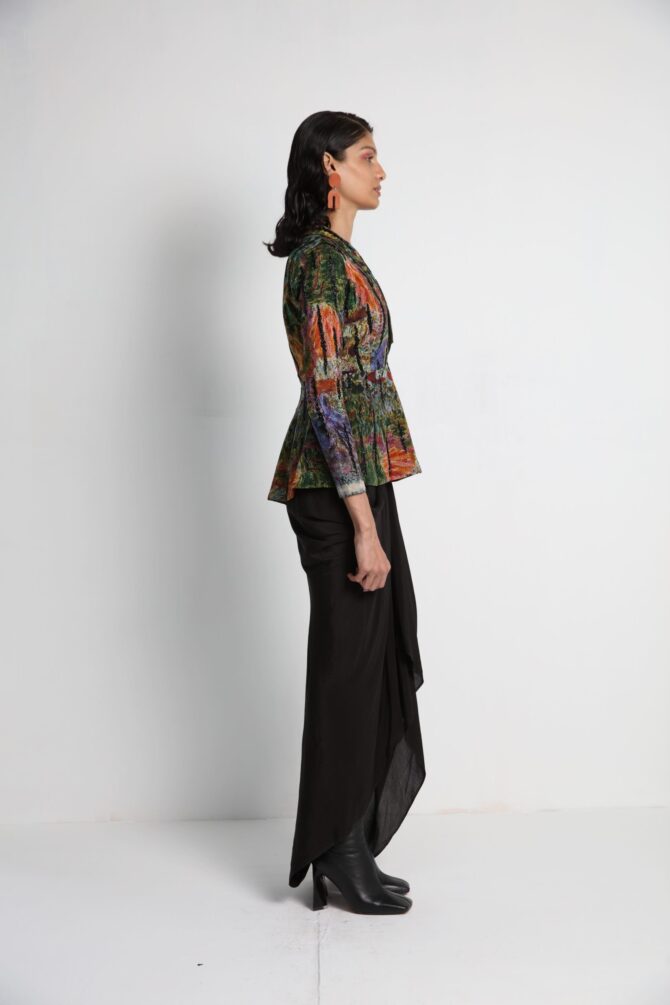Long Jacket with Draped Skirt and Bralette