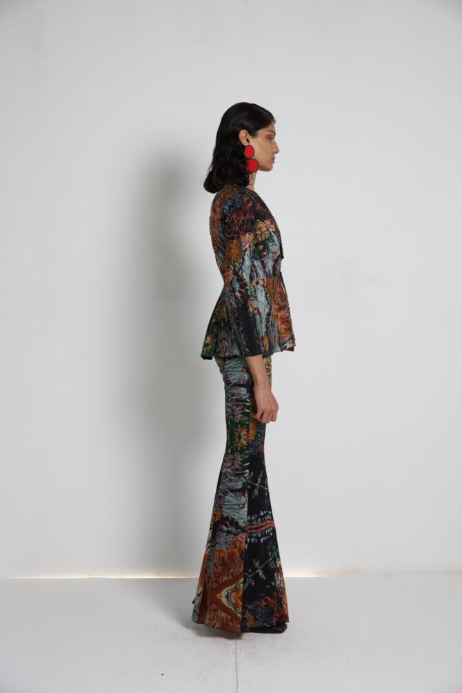 Long Jacket with flared pants and Bralette
