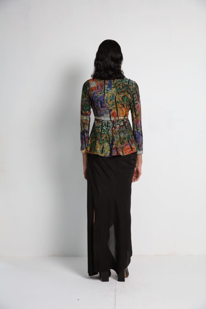 Long Jacket with Draped Skirt and Bralette