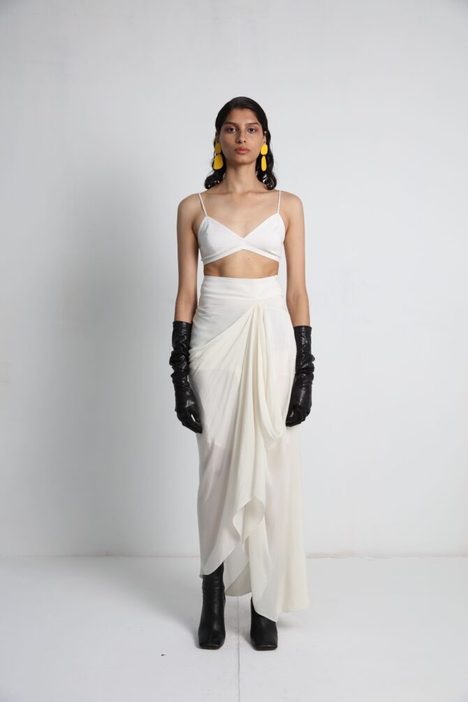 Short Jacket with Draped Skirt and Bralette