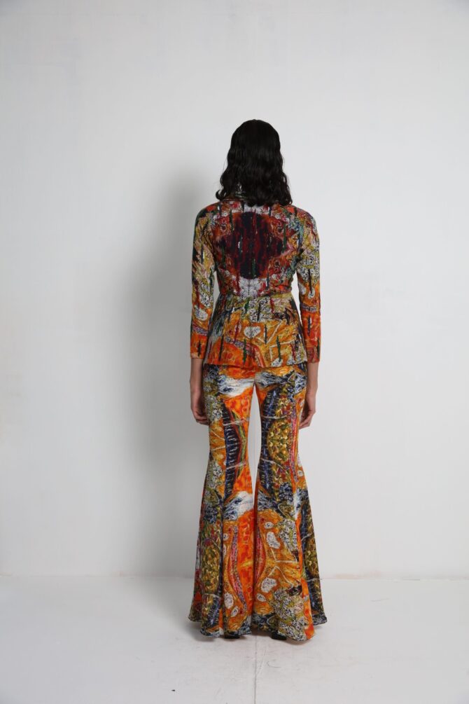Long Jacket with flared pants and Bralette