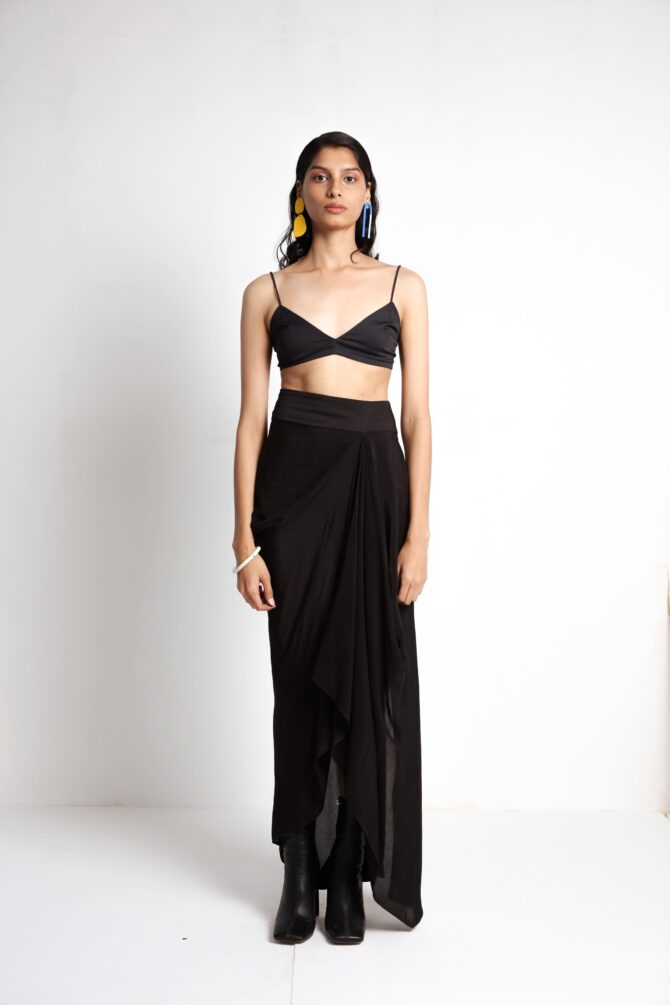 Long Jacket with Draped Skirt and Bralette