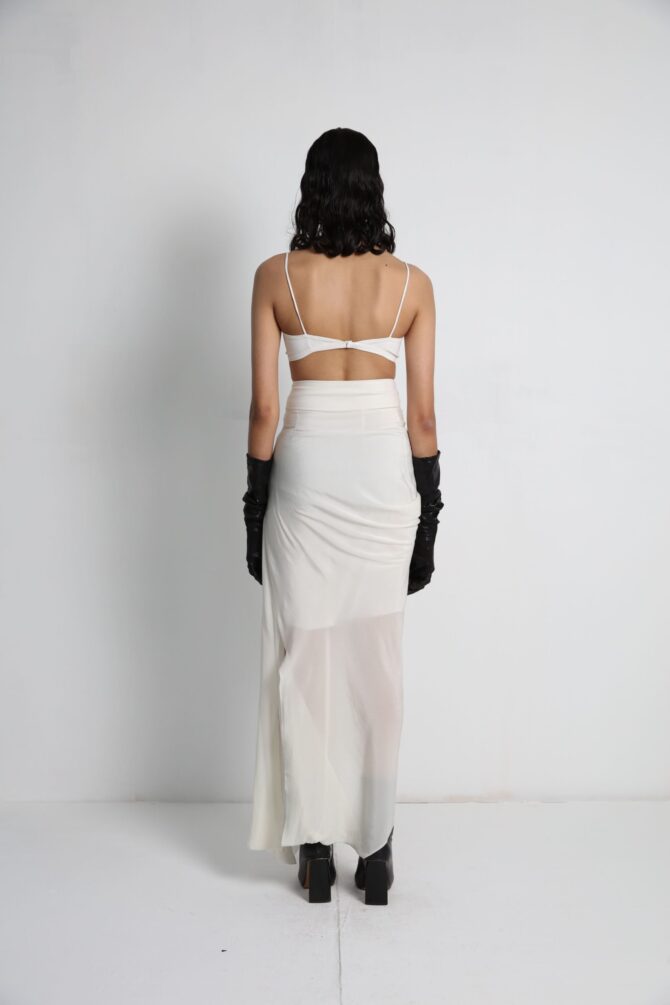 Long Jacket with Draped Skirt and Bralette
