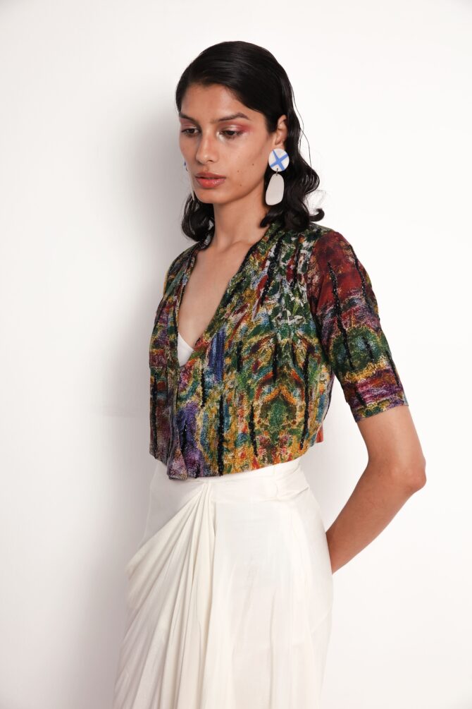 Short Jacket with Draped Skirt and Bralette