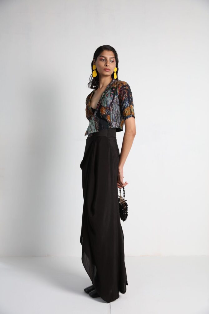 Short Jacket with Draped Skirt and Bralette