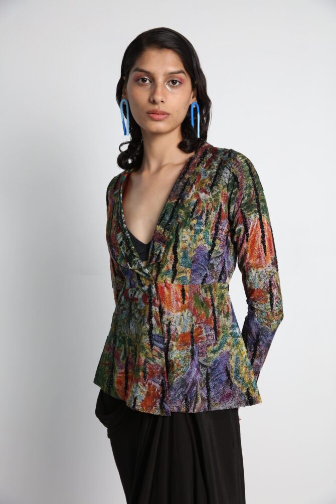 Long Jacket with Draped Skirt and Bralette