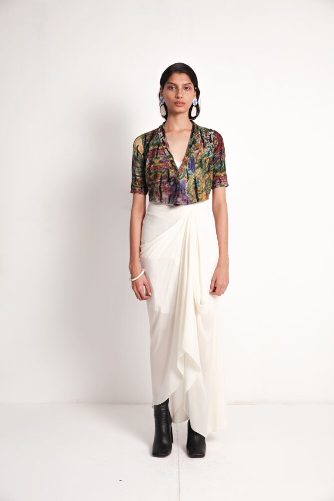 Short Jacket with Draped Skirt and Bralette