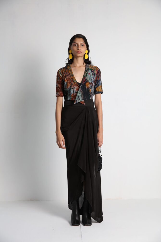 Short Jacket with Draped Skirt and Bralette